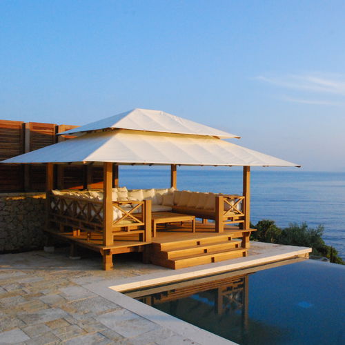 Gazebo em teca - SUNSET - HONEYMOON - com cobertura de lona / com estrutura em madeira