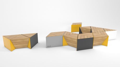 Banco para espaço público contemporâneo - SONOBE - Factory Street Furniture - em madeira de lei / em pinho / em lariço