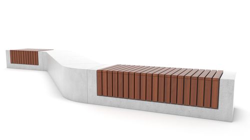 Banco para espaço público contemporâneo - RAKT - Factory Street Furniture - em madeira de lei / em concreto / modular