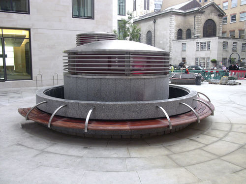 Banco para espaço público contemporâneo - GRACECHURCH STREET, LONDON - Factory Street Furniture - em madeira / em aço inoxidável / de parede