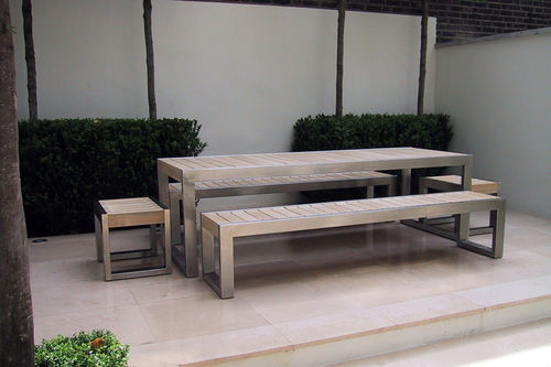 Mesa de jantar contemporânea - SKOP - Factory Street Furniture - em madeira / em aço inoxidável / retangular
