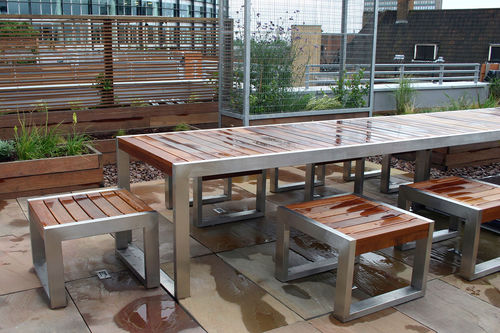 Banqueta contemporânea - SKOP - Factory Street Furniture - com base em aço inoxidável / para espaço público / para ambiente externo