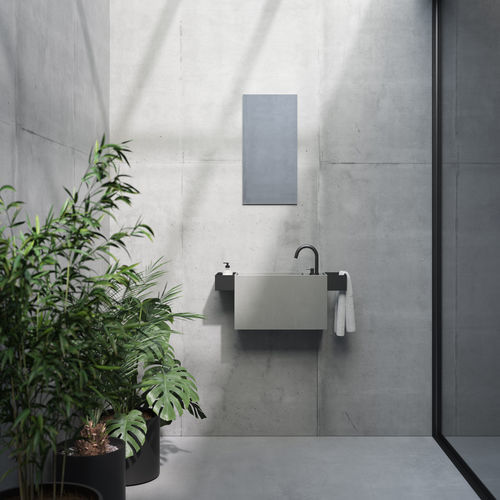 Lava-mãos suspenso - MIGNON - Rexa Design - retangular / em Solid Surface / com toalheiro