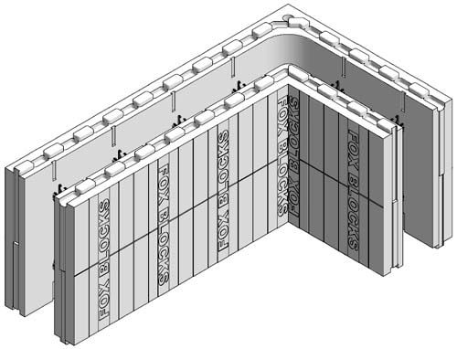 Bloco de cofragem em poliestireno - Fox Blocks - para parede / isolante / de canto