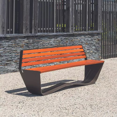 Banco para espaço público contemporâneo - KARMA - Concept Urbain - em chapa de aço / em madeira exótica / com encosto