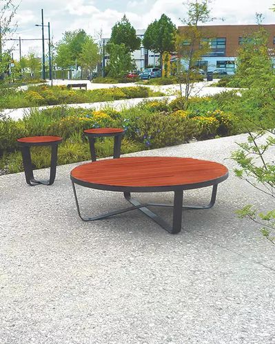 Mesa de centro contemporânea - KARMA - Concept Urbain - em madeira exótica / com base em chapa de aço / redonda