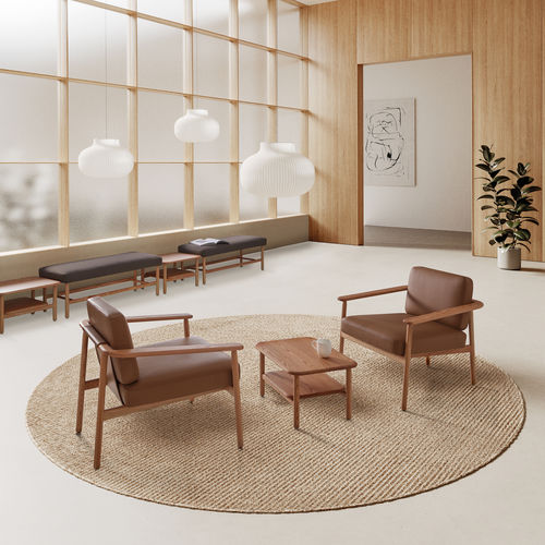 Mesa de centro contemporânea - WUDI - INCLASS - em madeira / com base metálica / com base em madeira