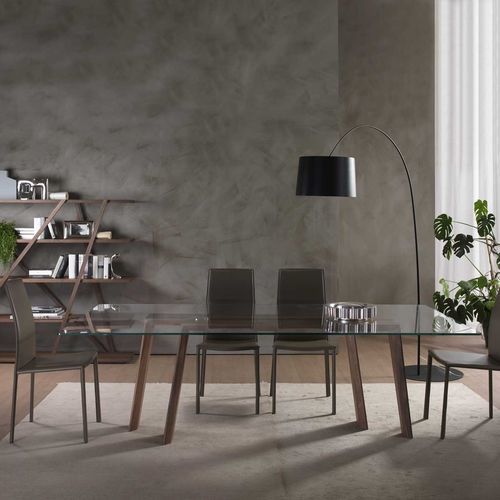 Mesa de jantar contemporânea - JEN - Italy Dream Design - em vidro temperado / com base em madeira maciça / com base em nogueira