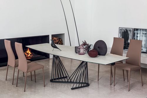 Mesa de jantar contemporânea - HARP - Italy Dream Design - em cerâmica / com base em aço termolacado / retangular