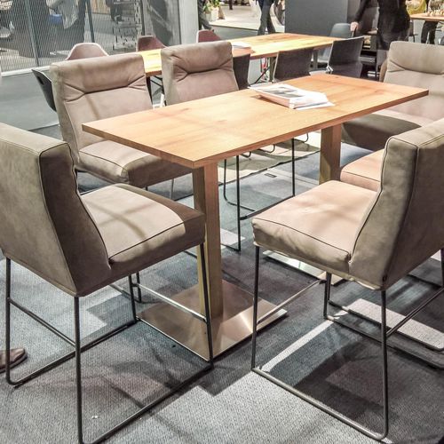 Mesa de lanchonete contemporânea - MODUL PLUS - KFF - em aço / em madeira / redonda