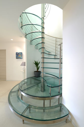 Escada em caracol - GLASS - TECNOSCALE - com degraus em vidro / com estrutura em aço inoxidável / da linha residencial