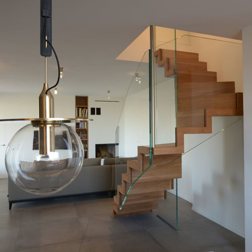 Escada reta - CUBICA GLASS - TECNOSCALE - em L / em U / com degraus em madeira