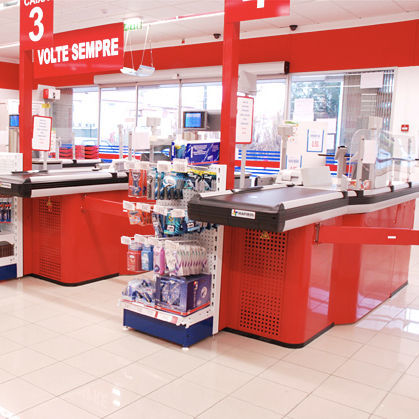 Balcão-caixa de check-out em L - ORION - MAFIROL - para supermercado / preto / cinza
