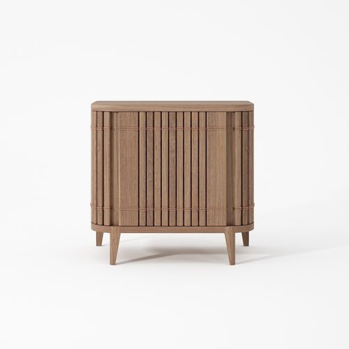 Mesa lateral contemporânea - KP04 - Karpenter - em teca / em carvalho branco / com base em madeira maciça