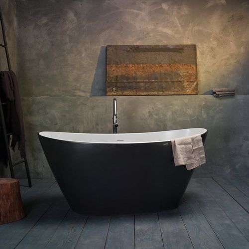Banheira oval - LUNA-BLCK-WHT - Aquatica Marmite SP. Z.o.o - freestanding / para residência / em Solid Surface