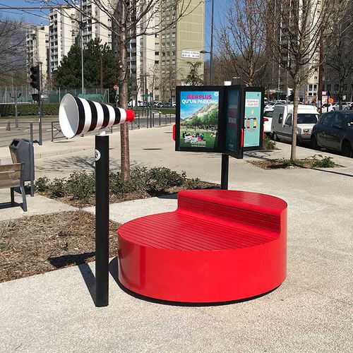 Banco para espaço público de design original - VOX - TF URBAN - em aço termolacado / em madeira / sem encosto