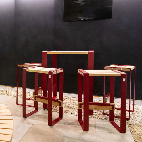 Mesa alta contemporânea - FORÉZIEN - TF URBAN - em aço / em madeira / com base em madeira