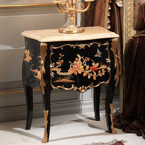 Criado-mudo de estilo Luís XV - EMPERADOR GOLD  - VIMERCATI MEDA LUXURY CLASSIC FURNITURE - em nogueira / com base em nogueira / retangular