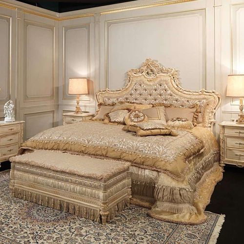 Cama de casal - White and Gold - VIMERCATI MEDA LUXURY CLASSIC FURNITURE - de estilo / estofada / com cabeceira estofada