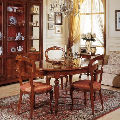 Mesa de jantar de estilo francês - art. 281/279 - VIMERCATI MEDA LUXURY CLASSIC FURNITURE - em nogueira / com base em nogueira / oval