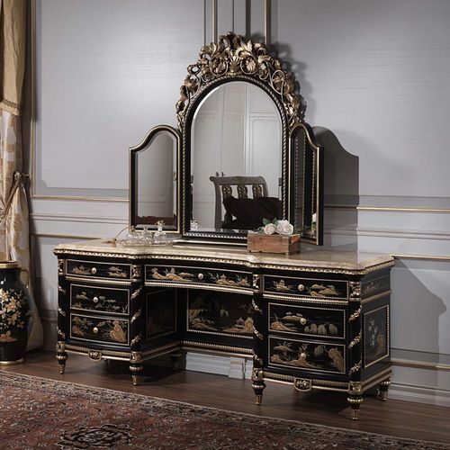 Penteadeira de estilo - art. 2001/NC - VIMERCATI MEDA LUXURY CLASSIC FURNITURE - em madeira laqueada / em mármore / monolugar
