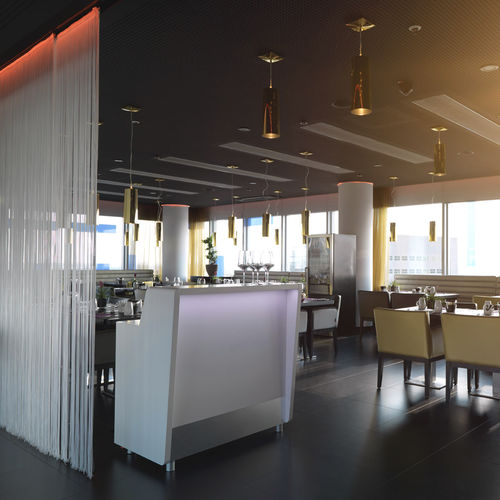 Balcão de recepção modular - MODULAR 1M - MOREE - com folheado de madeira / para bar / com iluminação