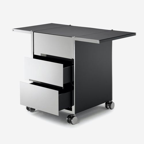 Módulo de gavetas para escritório em couro - Fold  - YOMEI - em aço inoxidável / com 2 gavetas / com 3 gavetas
