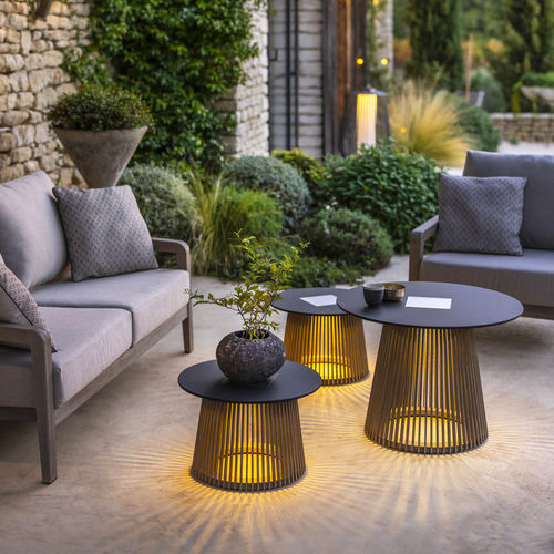 Mesa de centro de design original - XL TECKA - LES JARDINS - em vidro fosco / em teca / em Fenix NTM