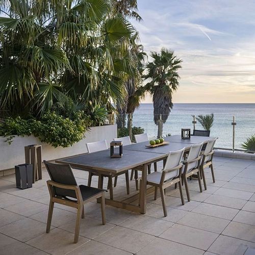 Mesa de jantar contemporânea - SKAAL  - LES JARDINS - em cerâmica / com base em teca / retangular
