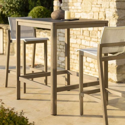 Mesa alta contemporânea - COPENHAGUE  - LES JARDINS - em HPL / em ardósia / com base em teca