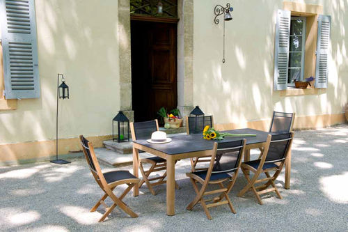 Mesa contemporânea - TEKURA - LES JARDINS - em teca / com base em teca / retangular