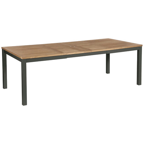 Mesa de jantar contemporânea - Aura  - Barlow Tyrie - em teca / com base em alumínio / retangular
