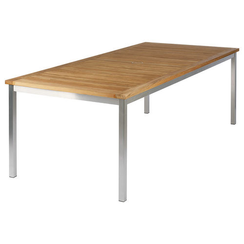 Mesa de jantar contemporânea - Equinox  - Barlow Tyrie - em teca / com base em aço inoxidável / retangular