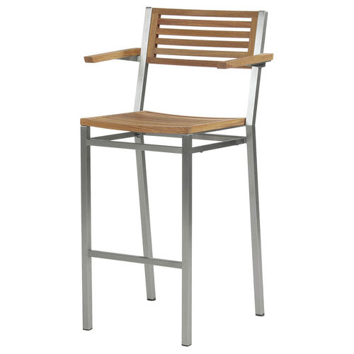 Cadeira alta contemporânea - Equinox - Barlow Tyrie - para ambiente externo / em teca / com base em aço inoxidável