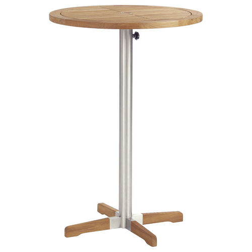Mesa alta contemporânea - Equinox  - Barlow Tyrie - em teca / com base em aço inoxidável / redonda