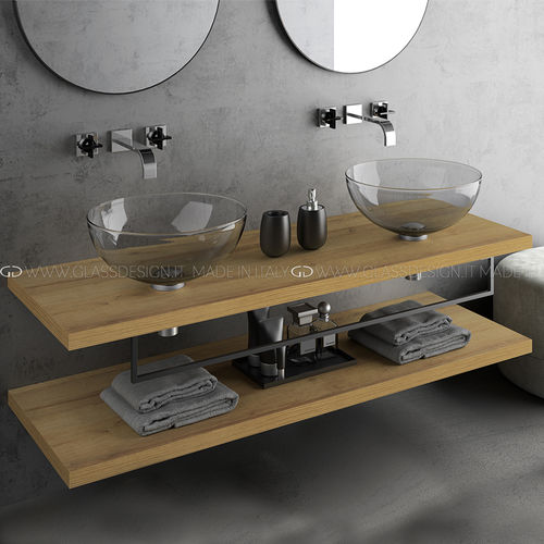 Tampo de banheiro duplo - Halley - GLASS DESIGN Srl - em carvalho / com toalheiro