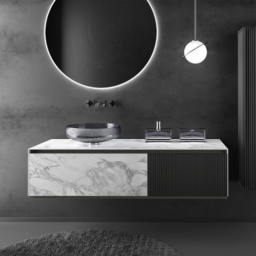 Gabinete de banheiro duplo - Domus - GLASS DESIGN Srl - suspenso / em bambu / em grés porcelanato