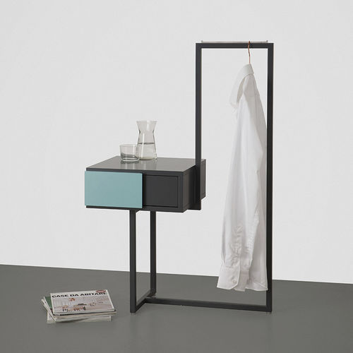 Criado-mudo contemporâneo - Teca - Quodes - em MDF laqueado / com base metálica laqueada / retangular