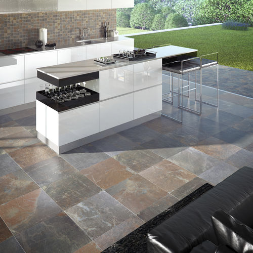 Placas de revestimento em grés porcelanato - MULTICOLOR SLATE ~ CANYON - DOMINO - polida / para ambiente externo / para cozinha