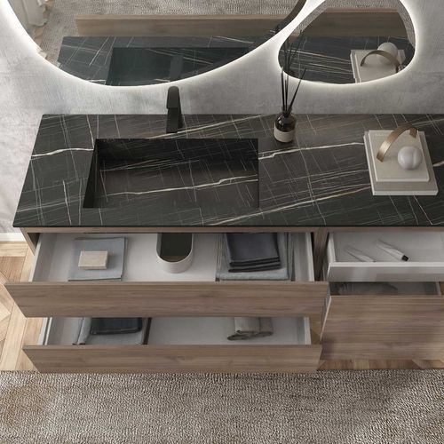 Gabinete de banheiro de piso - FL03 - LEGNOBAGNO - em nogueira / em HPL / contemporâneo