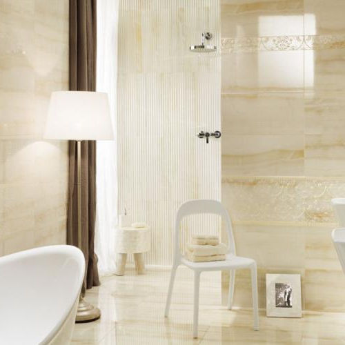 Placas de revestimento em grés porcelanato - ONIS - TUBADZIN - com relevo / polida / para banheiro