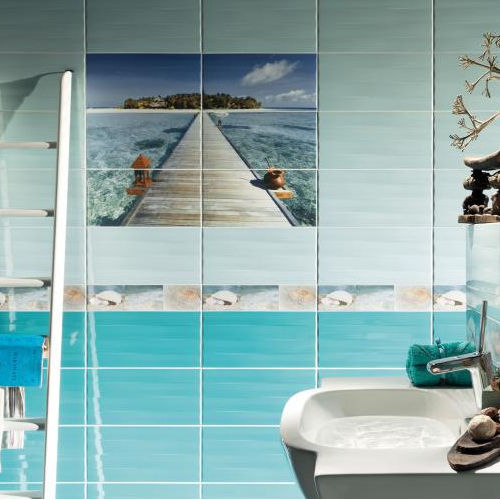 Placas de revestimento em grés porcelanato - MAXIMA AZURE - TUBADZIN - polida / para banheiro / de parede