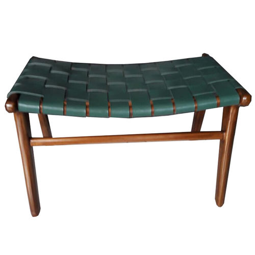 Banqueta contemporânea - ADAMS - GONG - em couro / com base em teca / estofada