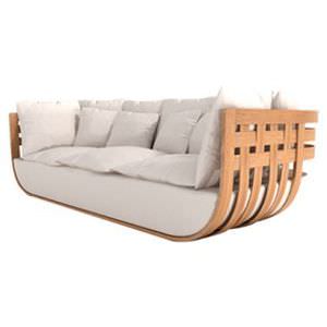 Sofá de design original - BASKET - PLATO - cinza / em teca / de 3 lugares