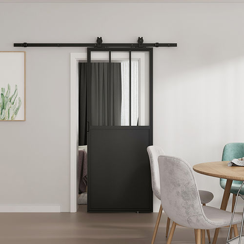 Porta interna - BARIO - DESIGN-MAT - em vidro temperado / em aço / de correr