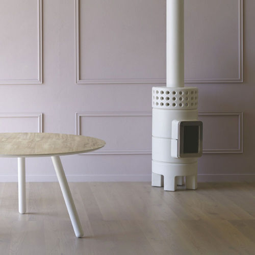 Salamandra a lenha - RoundStack Slim - LA CASTELLAMONTE Stufe di Ceramica - 5 kW–10 kW / com pés / de centro