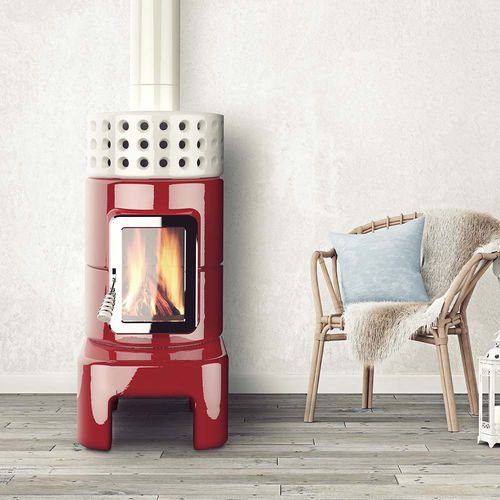 Salamandra a lenha - ROUNDSTACK LONG SIZE 1 - LA CASTELLAMONTE Stufe di Ceramica - 0–5 kW / 5 kW–10 kW / com pés