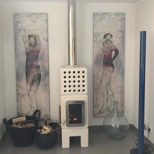 Salamandra a lenha - CUBISTACK SLIM - LA CASTELLAMONTE Stufe di Ceramica - 0–5 kW / 5 kW–10 kW / com pés