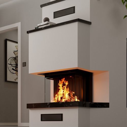 Lareira embutida fechada a lenha - Premium A-3RL-60h - Spartherm - The Fire Company - com 3 faces / metálica / de embutir