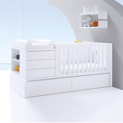 Cama de bebê extensível - Premium Kurve - ALONDRA - de solteiro / contemporânea / com gavetas